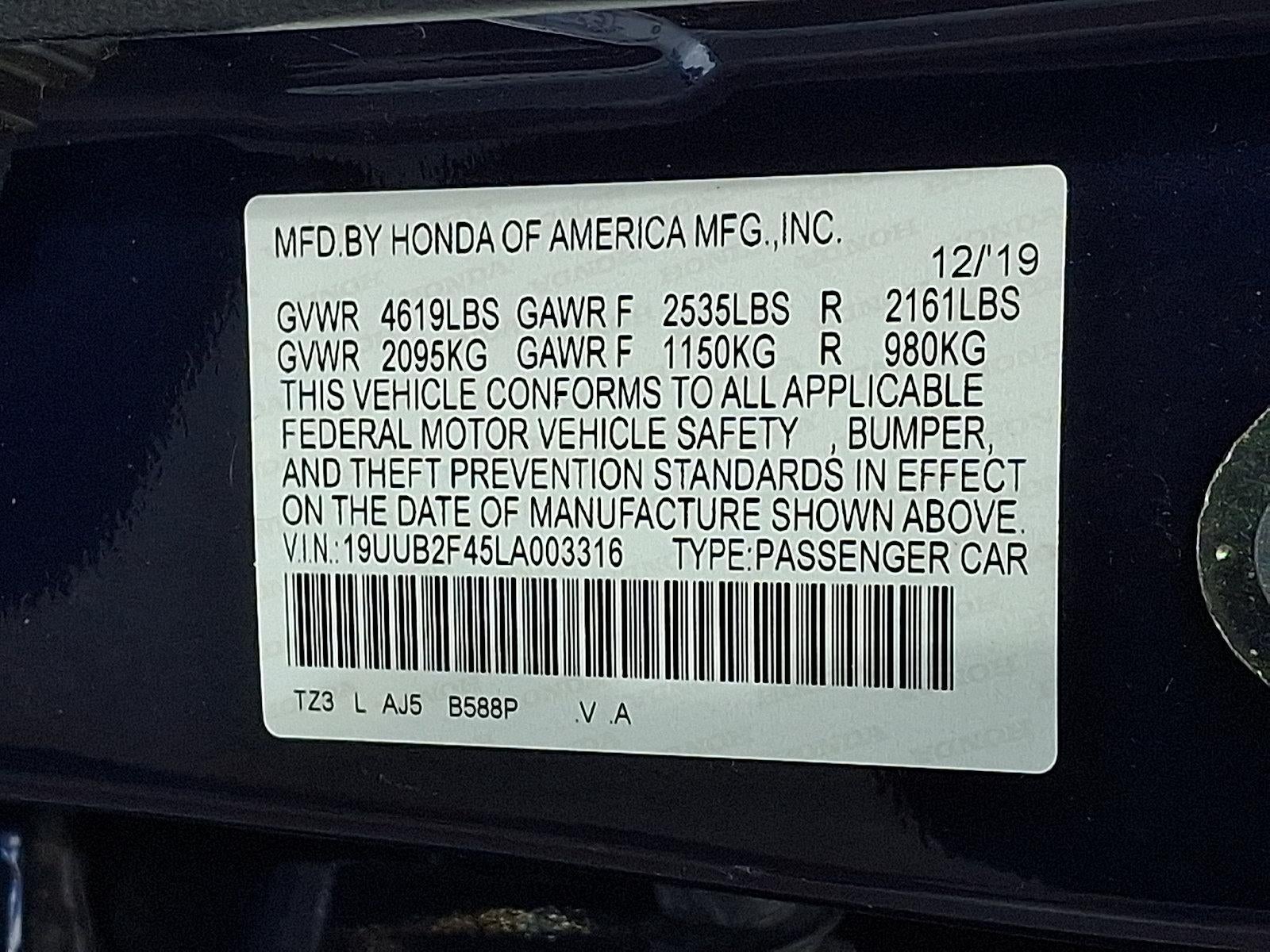 2020 Acura TLX 3.5L FWD w/Technology Pkg