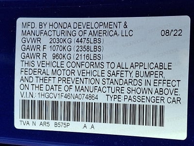 2022 Honda Accord Sedan Sport SE 1.5T CVT
