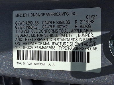2021 Honda Accord Sedan EX-L 1.5T CVT
