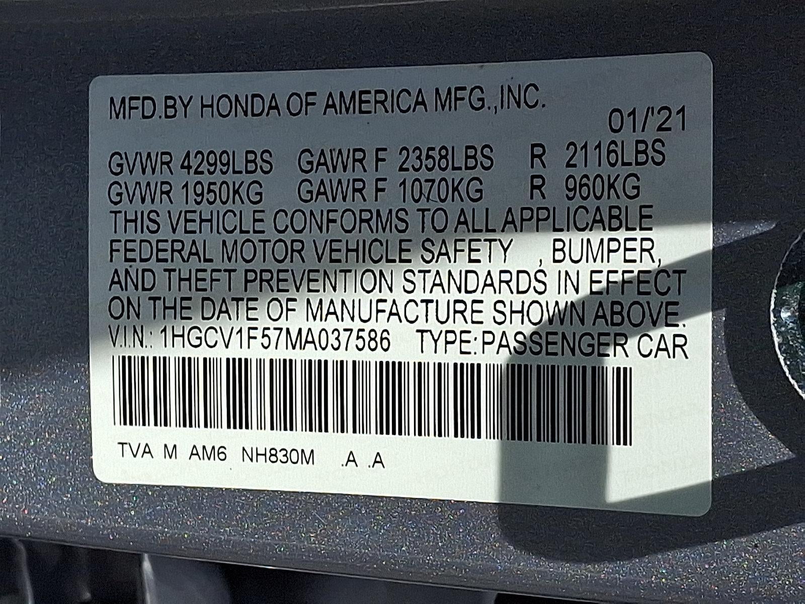 2021 Honda Accord Sedan EX-L 1.5T CVT