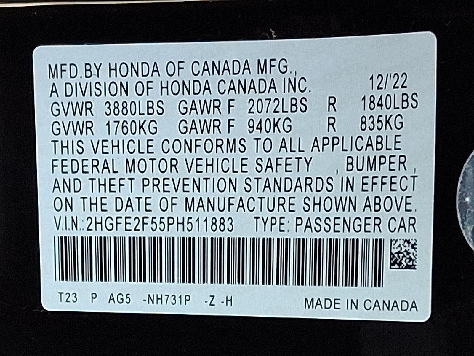 2023 Honda Civic Sedan Sport CVT