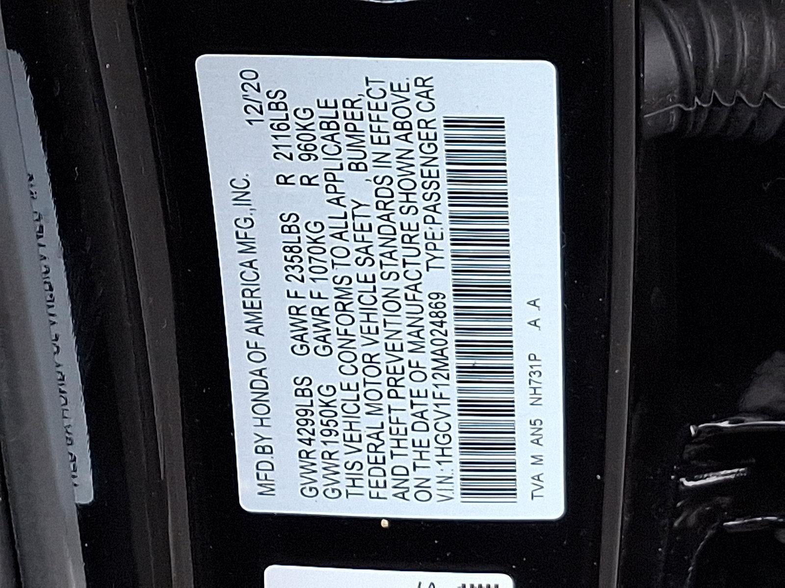 2021 Honda Accord Sedan LX 1.5T CVT