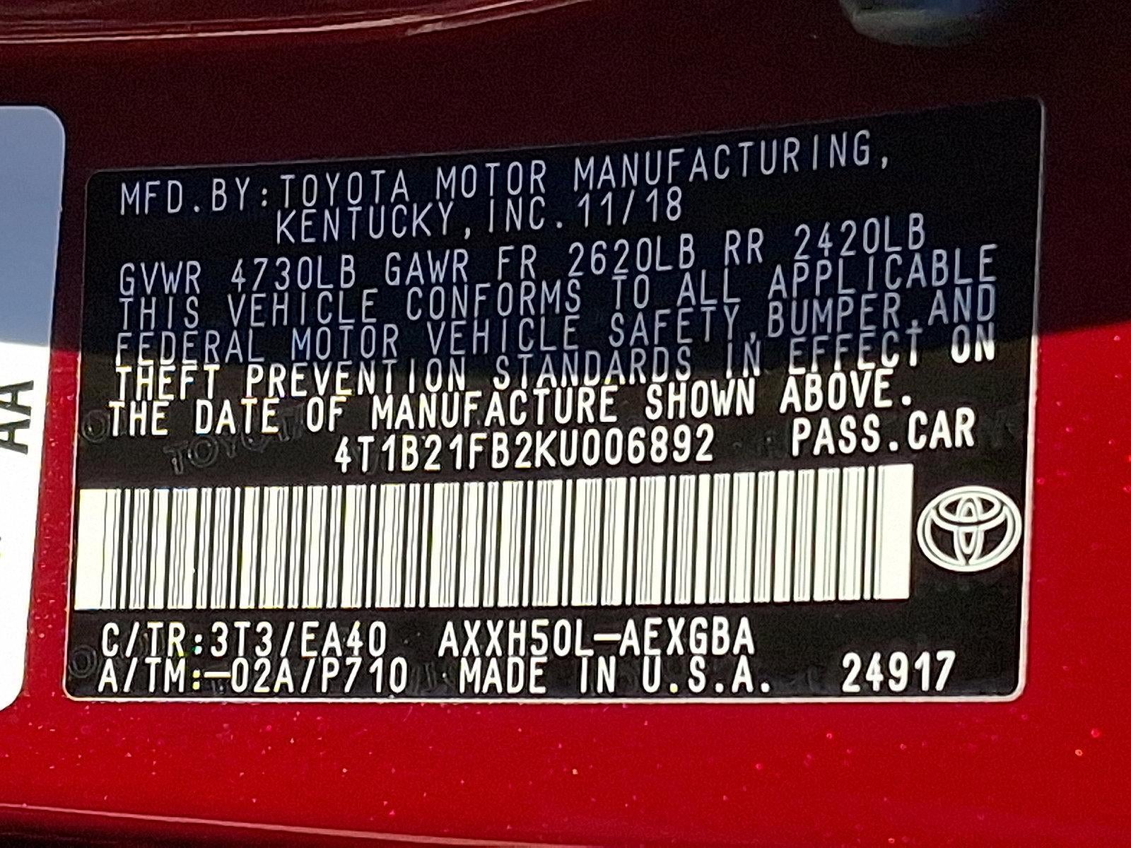 2019 Toyota Avalon Hybrid XLE (Natl)