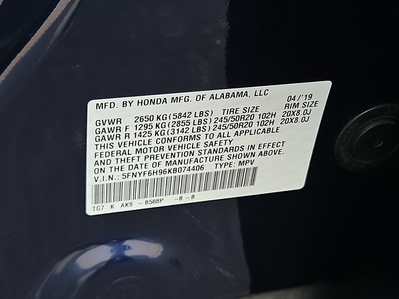2019 Honda Pilot Touring 8-Passenger AWD