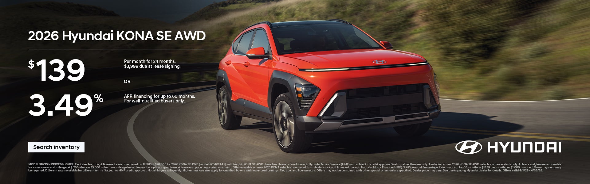 2026 Hyundai Kona SE APR or Lease Offer